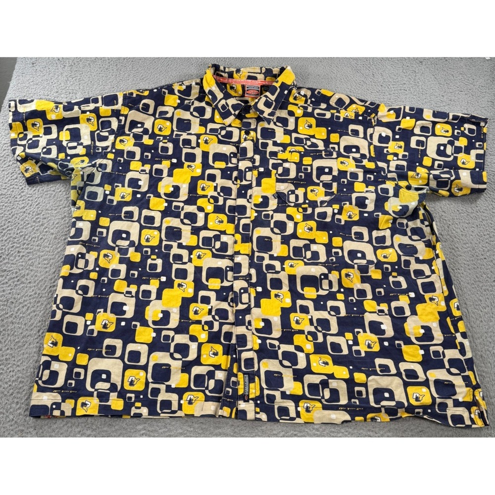 Vintage Lugz Shirt Men's 4X Yellow Button Up Geometric All‎ Over Print AOP Y2K